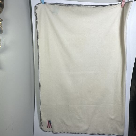 Ralph Lauren RLL Fleece Throw Blanket American Flag Logo Cream White 50x60 USA - Picture 6 of 13